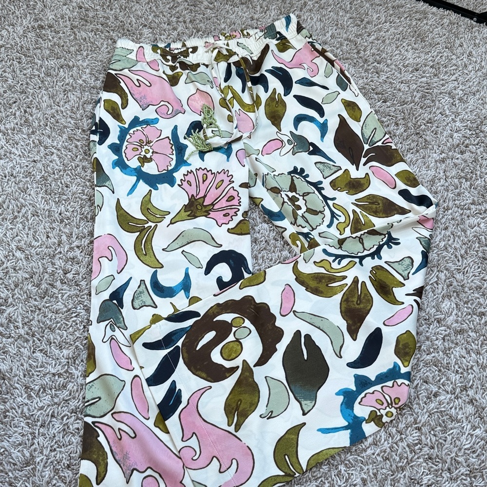 Joie Wide Leg Stretch Pants Floral Pink Green Blue size Small - Picture 8 of 9